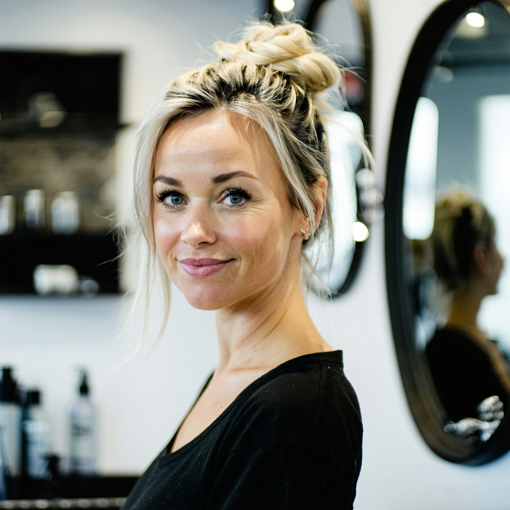 testimonial image of around 30 age finnish lady who works in barber