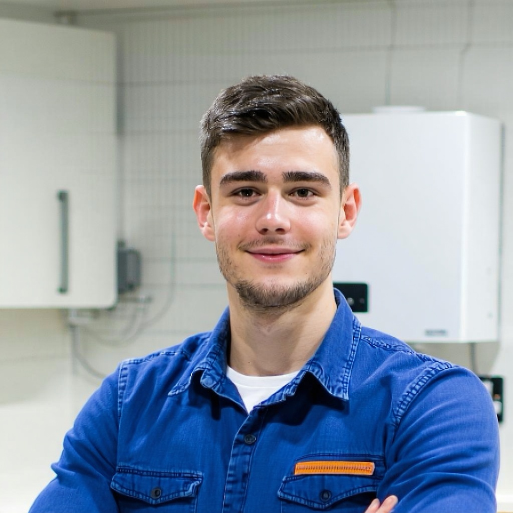 testimonial young man who works in heating and pliumbing industry entrepreneur